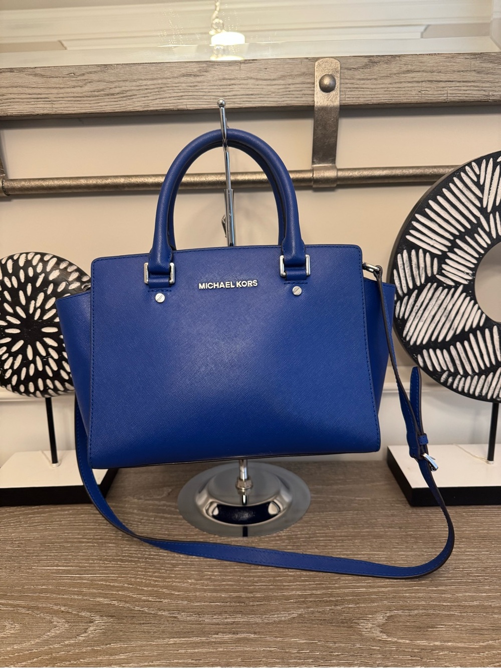Michael Kors Royal Blue Saffiano Satchel with Crossbody Strap